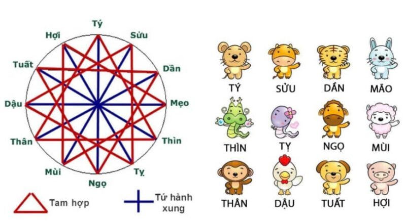 Sơ đồ xác định các nhóm tuổi tứ hành xung trong phong thủy