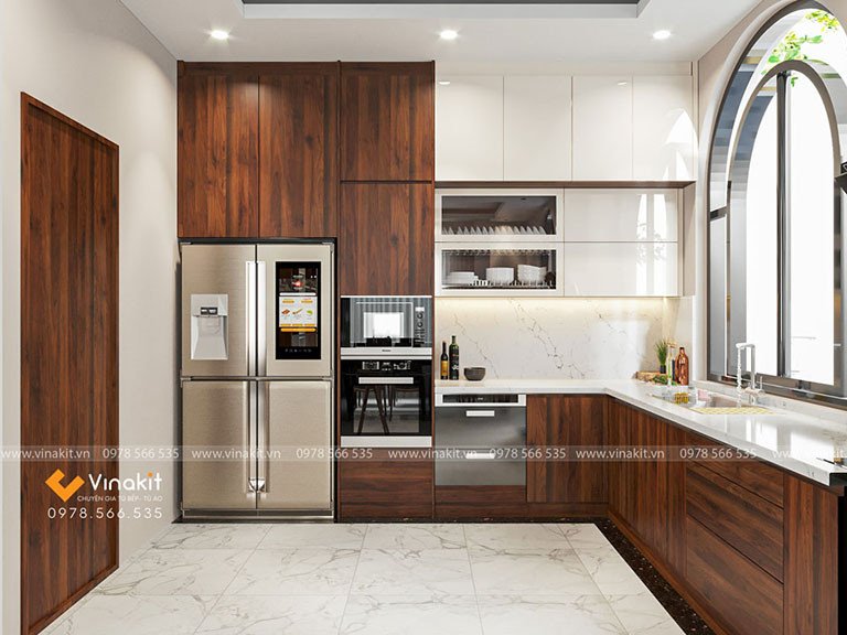 Tủ bếp gỗ tự nhiên phong cách cổ điển truyền thống