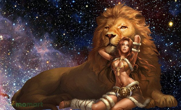 Cô gái và sư tử, hình ảnh tượng trưng cho cung Sư Tử đầy mạnh mẽ và quyến rũ