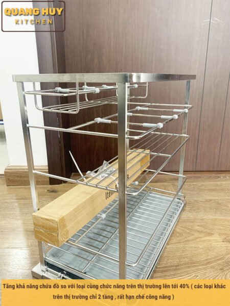 Kệ gia vị tủ bếp dưới 3 tầng tăng không gian lưu trữ