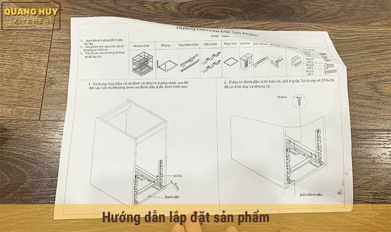 Hướng dẫn lắp đặt chi tiết kệ gia vị tủ bếp dưới
