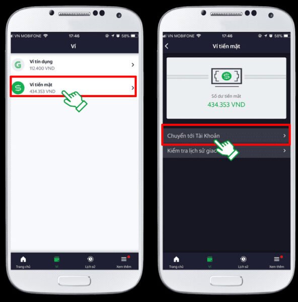Minh họa cách rút tiền từ ví Grab về tài khoản ngân hàng