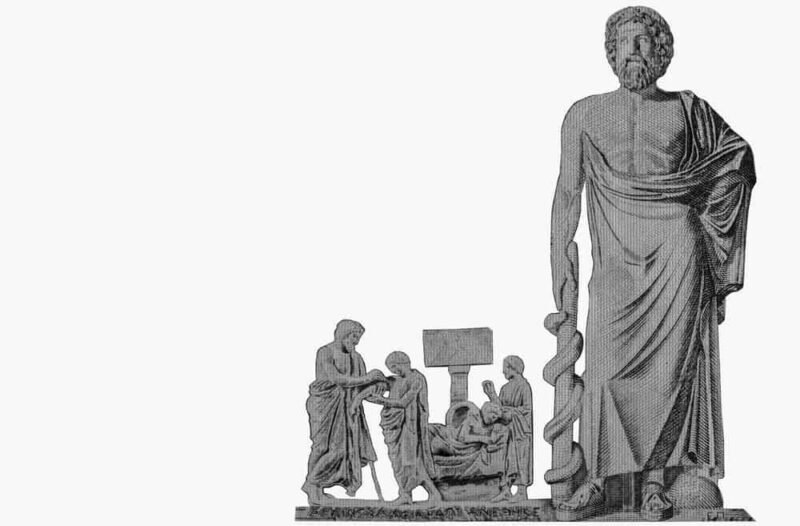 Minh họa thần y Asclepius, biểu tượng gốc của cung Xà Phu ⛎