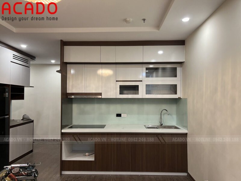 Tủ bếp chất Liệu Melamine với khả năng chống ẩm, hạn chế mối mọt, cong vênh tốt