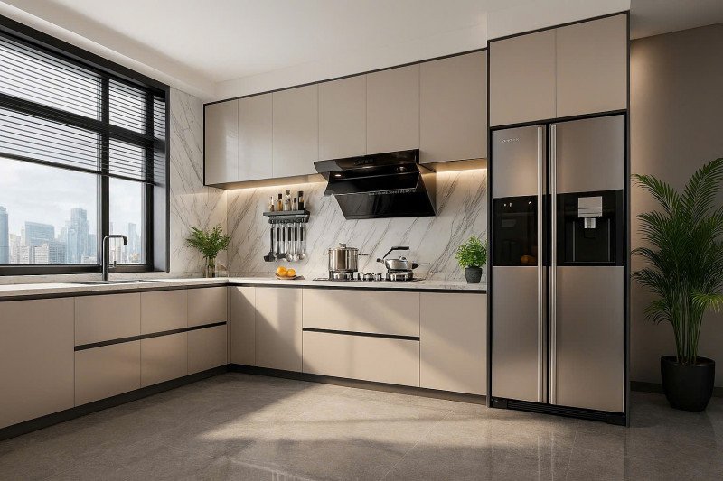 Mẫu tủ bếp gỗ công nghiệp Acrylic cao cấp được đơn vị thiết kế thi công tủ bếp tại Thanh Hóa