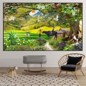 Tranh sơn thủy hữu tình với núi non, sông nước cân bằng ngũ hành