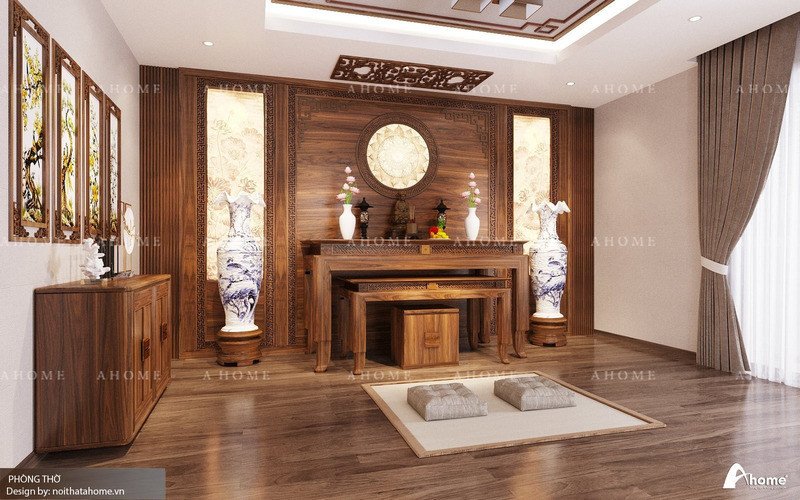 Bàn thờ gỗ óc chó với hướng phong thủy tốt cho nữ Giáp Tuất 1994