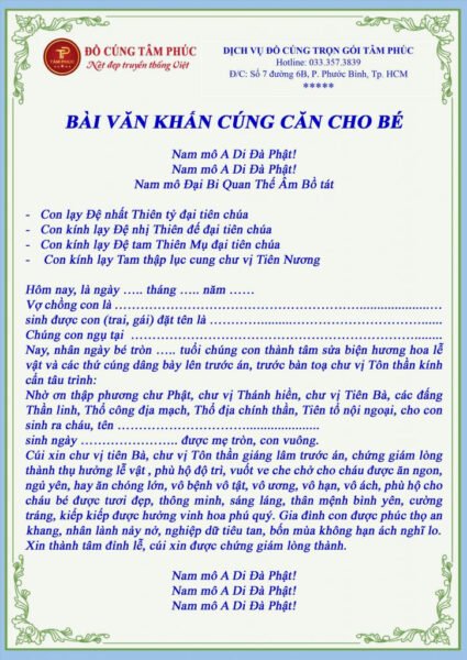 Bài văn khấn cúng căn cho bé trai 12 tuổi chi tiết và đầy đủ