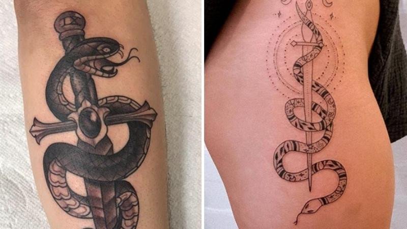 Hình tattoo rắn quấn kiếm