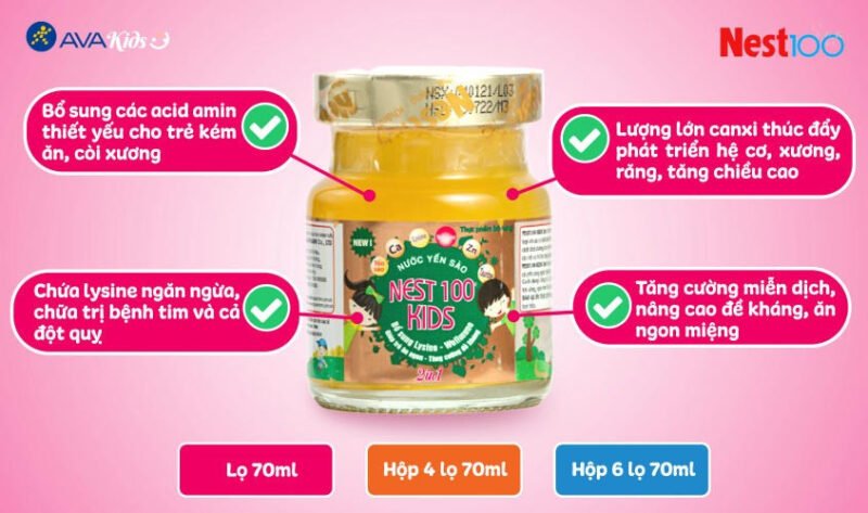 Chai nước yến sào Nest 100 Kids hỗ trợ tiêu hóa cho bé 1 tuổi, bổ sung dưỡng chất
