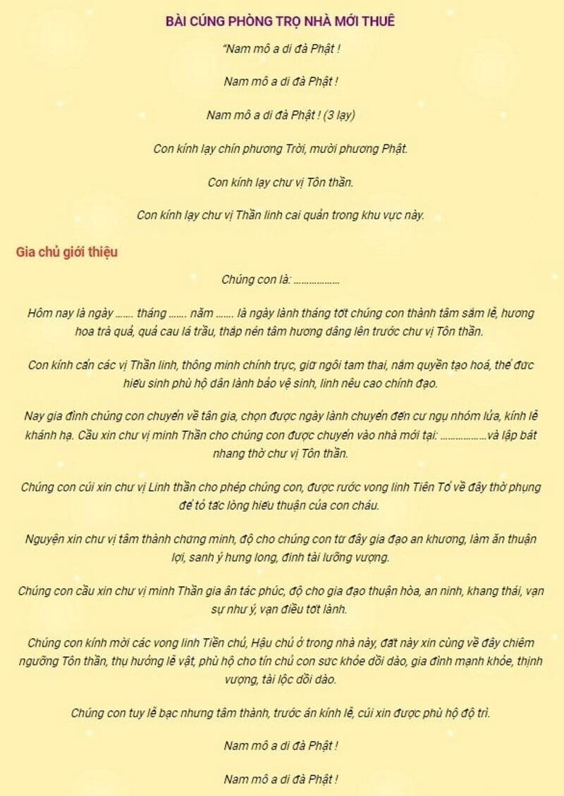 Bài Văn Khấn Về Phòng Trọ Mới Ngắn Gọn Và Chuẩn Xác