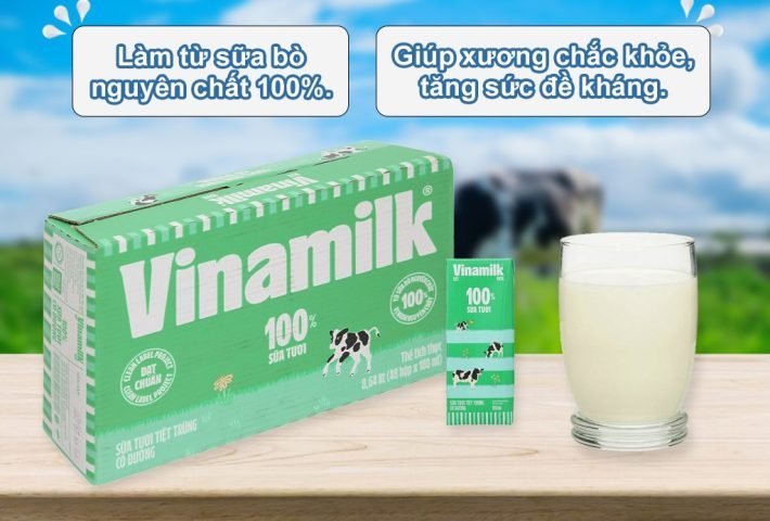 Lốc 4 hộp sữa tươi tiệt trùng Vinamilk có đường 180 ml (từ 1 tuổi)