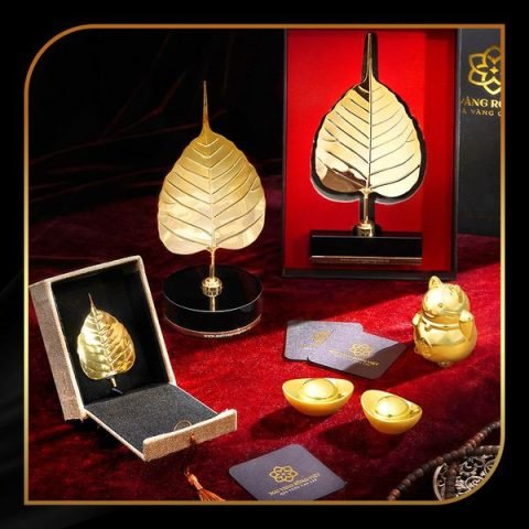 Lá bồ đề Hạnh Phúc mạ vàng vật phẩm phong thủy chiêu tài lộc cho người tuổi Lợn