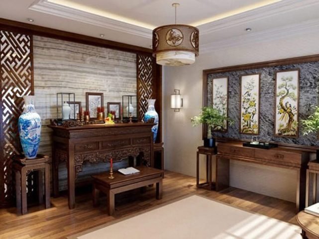 Bàn thờ gỗ cho người tuổi Dần hợp hướng phong thủy gia đạo.