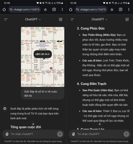 Kết quả luận giải tử vi bằng AI từ ChatGPT dựa trên lá số đã cung cấp.