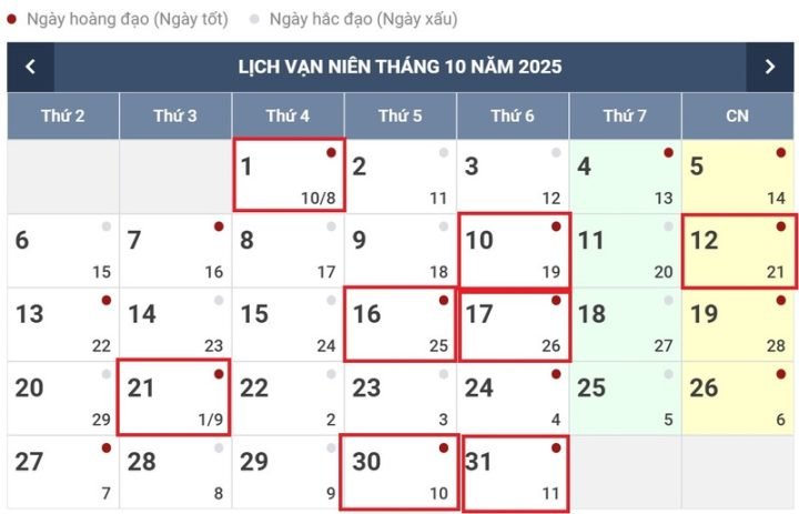 Ngày hoàng đạo cắt tóc tháng 10 dương lịch