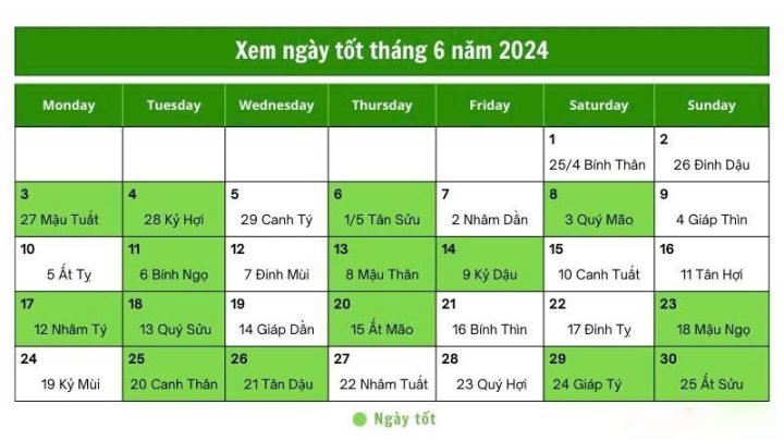 Ngày tốt tháng 6 âm lịch