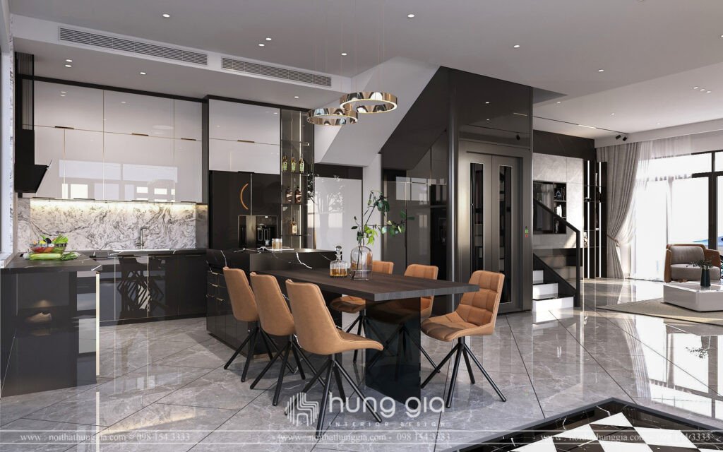 Nội thất phòng khách và bếp hiện đại, mang lại may mắn cho gia chủ tuổi Thìn