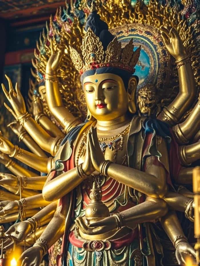 ảnh Phật nghìn tay trước điện thờ