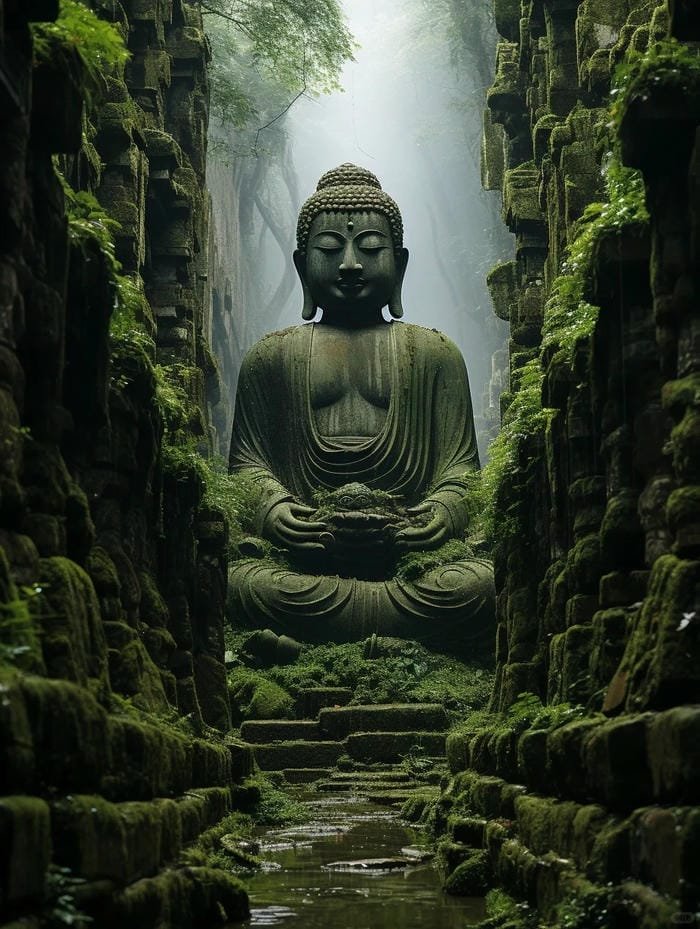 ảnh Phật ngồi sâu trong núi