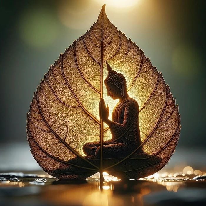 hình Phật giáo trên lá bồ đề thật