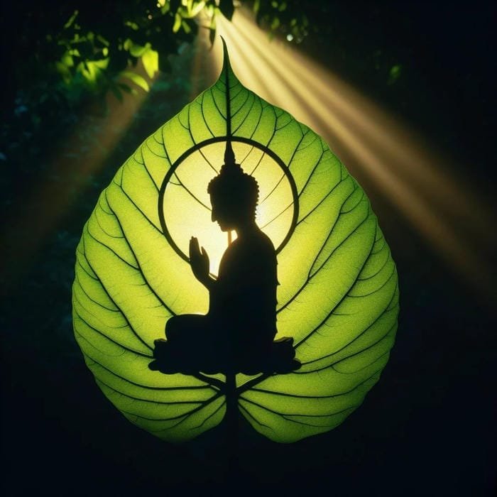 hình Phật giáo trên lá khô