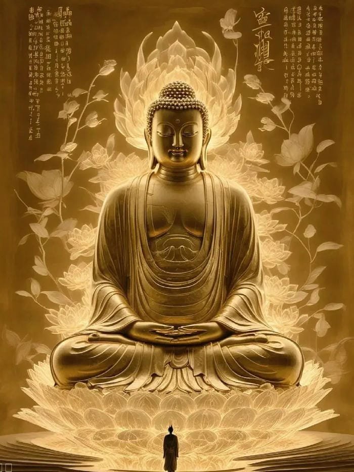 hình Phật ngồi trước bàn thờ