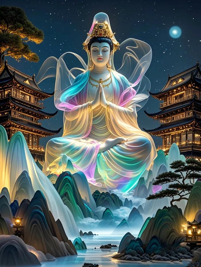 hình Quan Âm Bồ Tát giữa mây trời