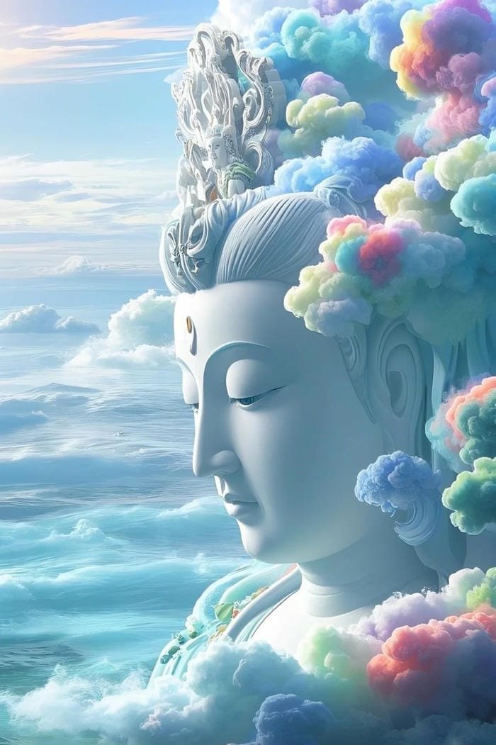 hình Quan Âm đứng trên mây