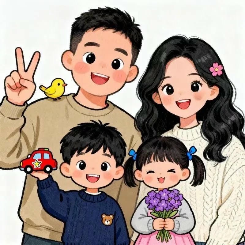 ảnh chibi gia đình chụp ảnh cùng nhau