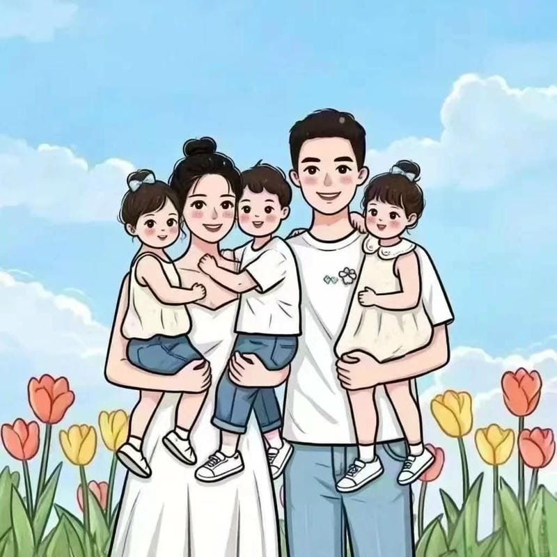 ảnh chibi gia đình vui vẻ