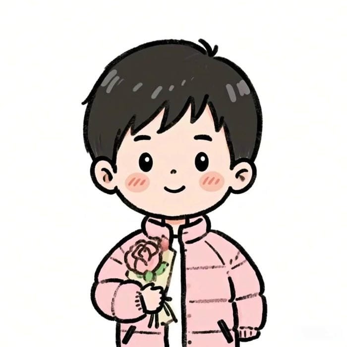 chibi bé trai cầm bó hoa