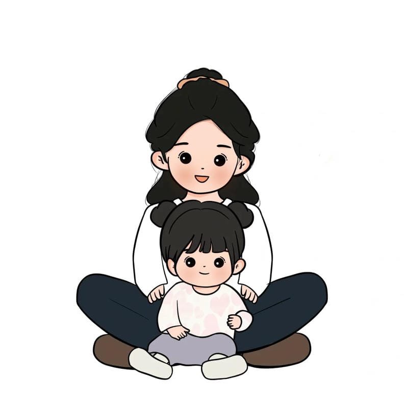 hình chibi bố mẹ bế con gái