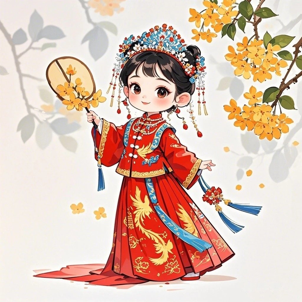 hình chibi cô dâu cầm bouquet