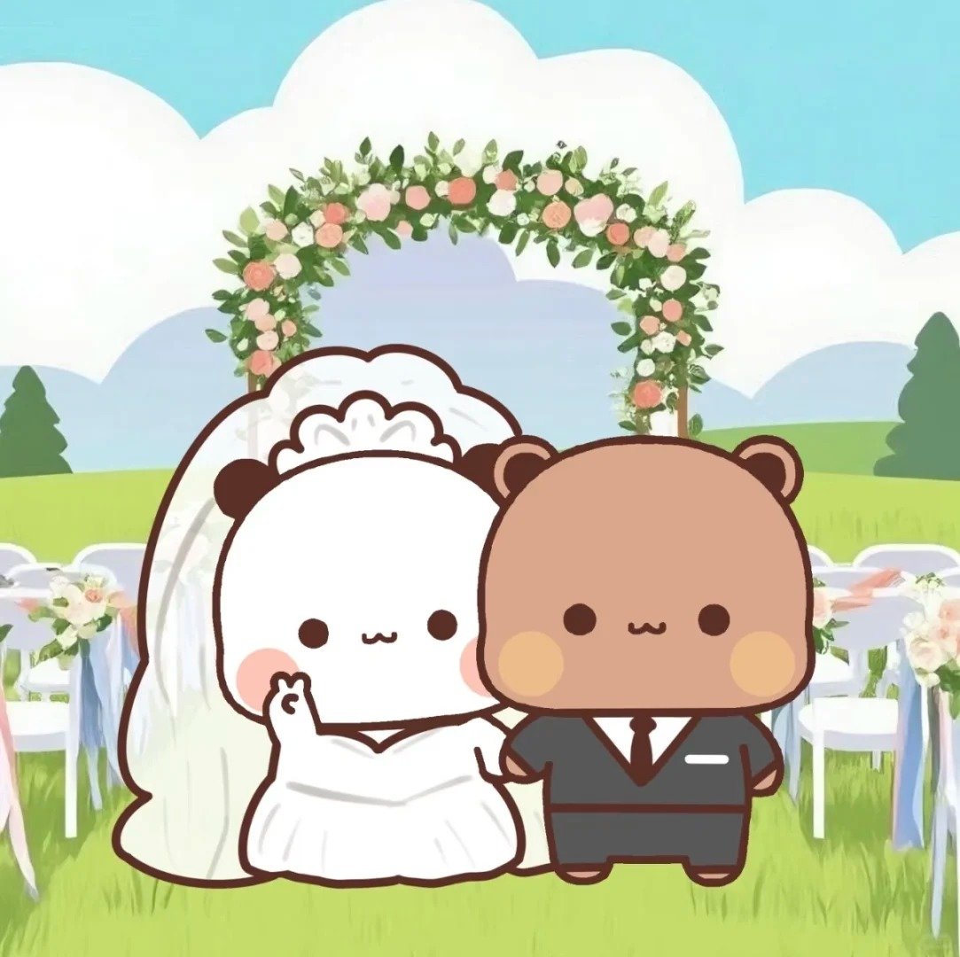 hình chibi couple đứng lễ đường