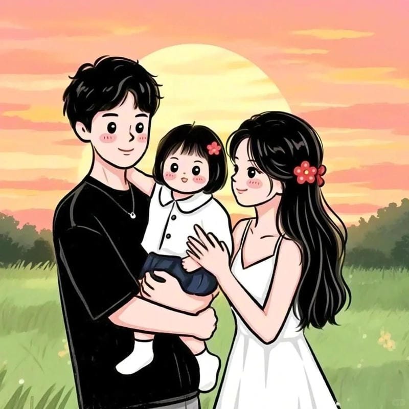 hình chibi gia đình 3 người