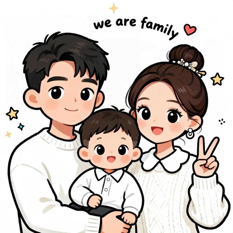 hình chibi gia đình dễ thương