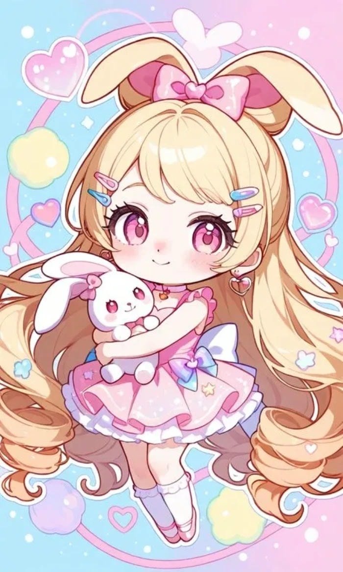 hình chibi nữ anime đáng yêu pastel