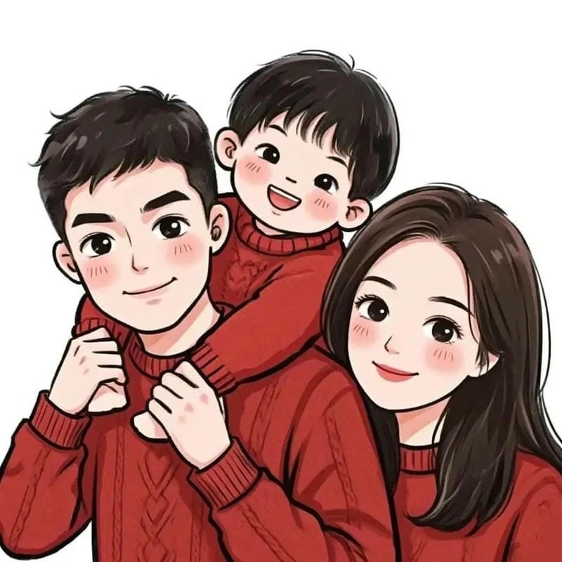 hình gia đình chibi để in quà tặng