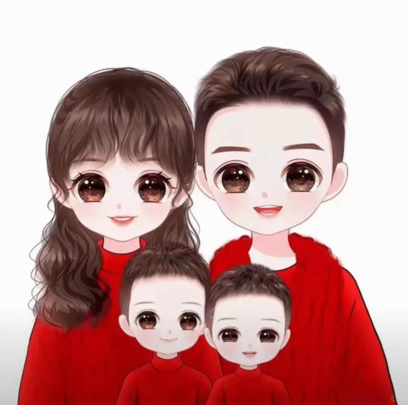 hình gia đình chibi hạnh phúc