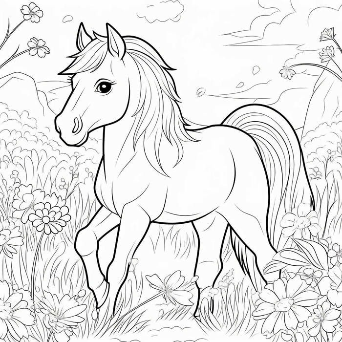 hình ngựa đen trắng cho bé