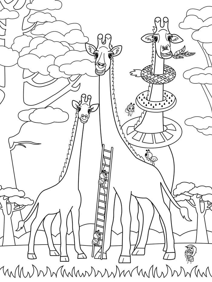 tô màu hươu cao cổ cartoon