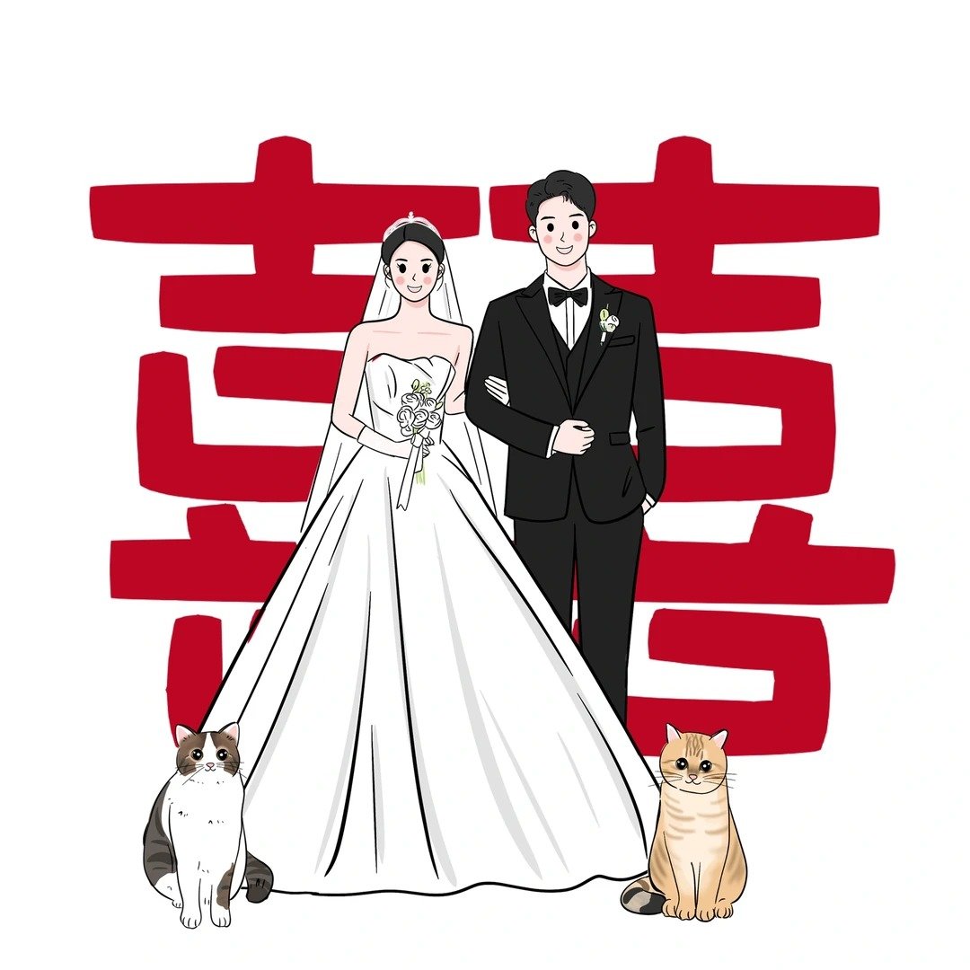 tranh chibi cặp đôi ngày cưới