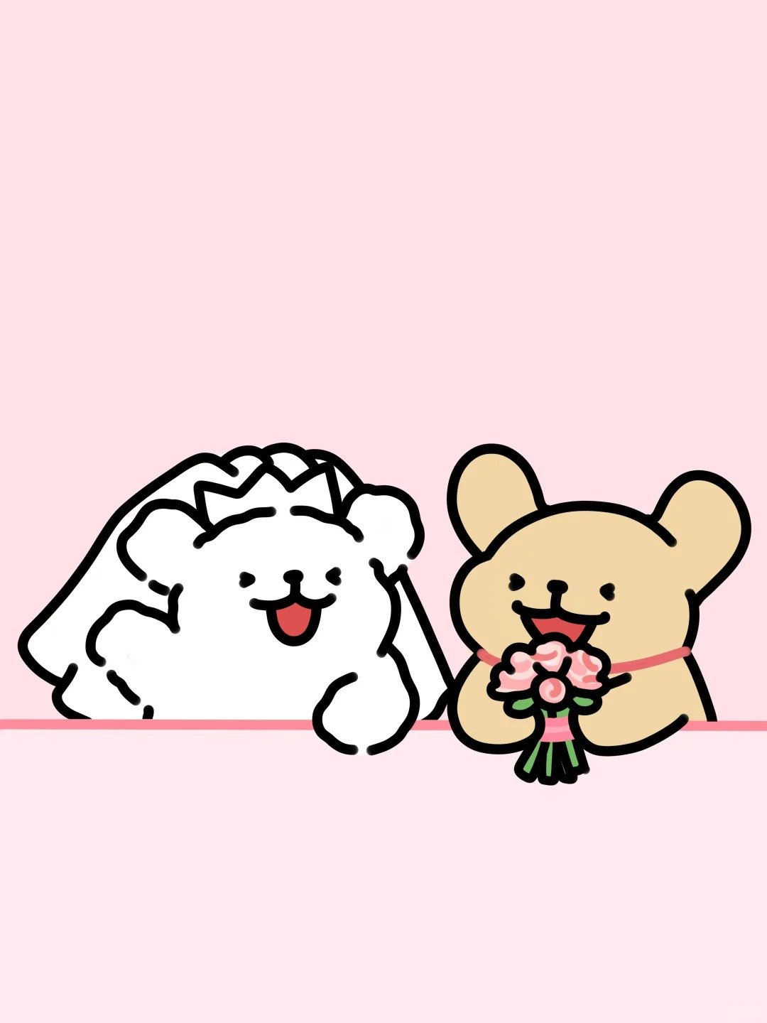 tranh chibi cưới màu pastel