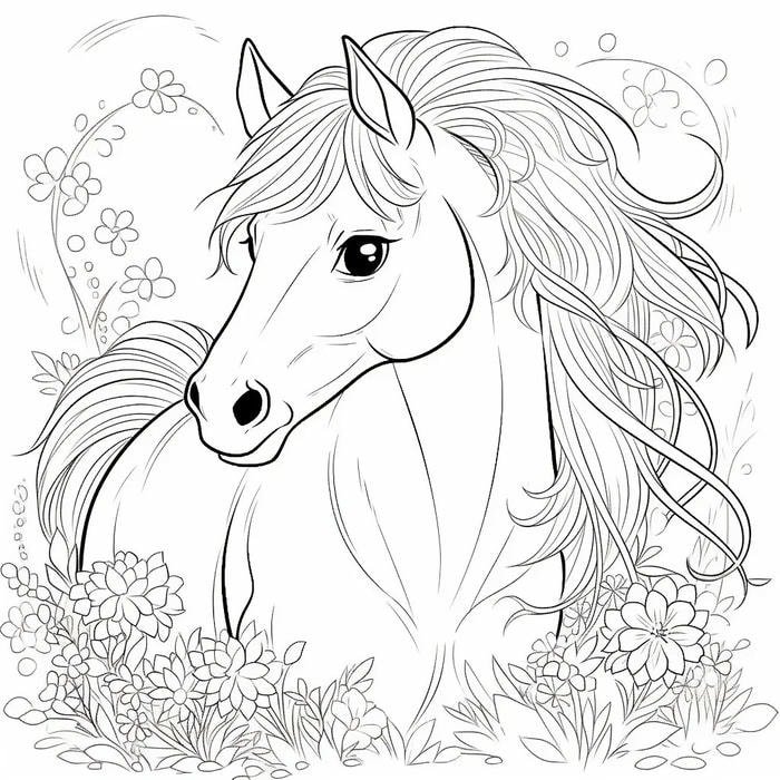 tranh tô màu ngựa dễ thương