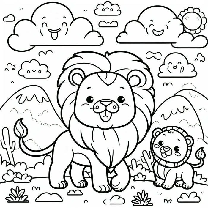 tranh tô màu sư tử cho bé mầm non