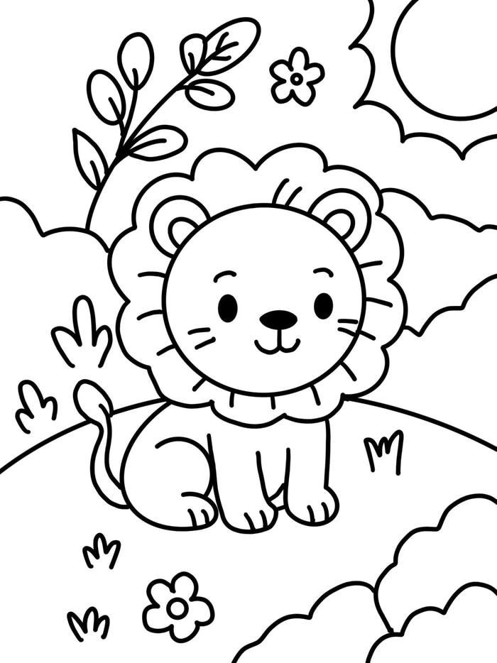 tranh tô màu sư tử hiền lành