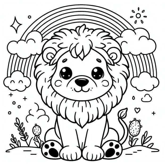 tranh tô màu sư tử hoạt hình dễ thương