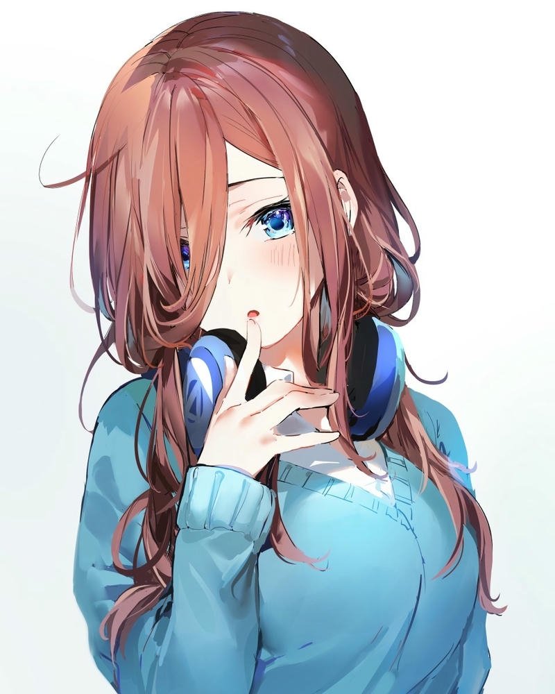 Ảnh anime girl đeo tai nghe nhạc biểu cảm thẹn thùng