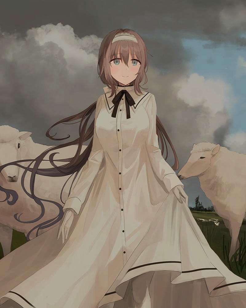 Ảnh anime girl mặc váy trắng đứng giữa thiên nhiên đẹp